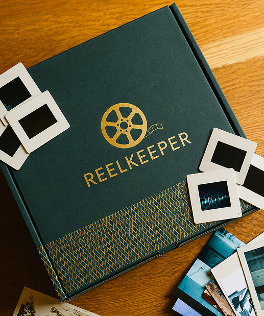 ReelKeeper digitizing kit with VHS tapes and film reels ready to mail
